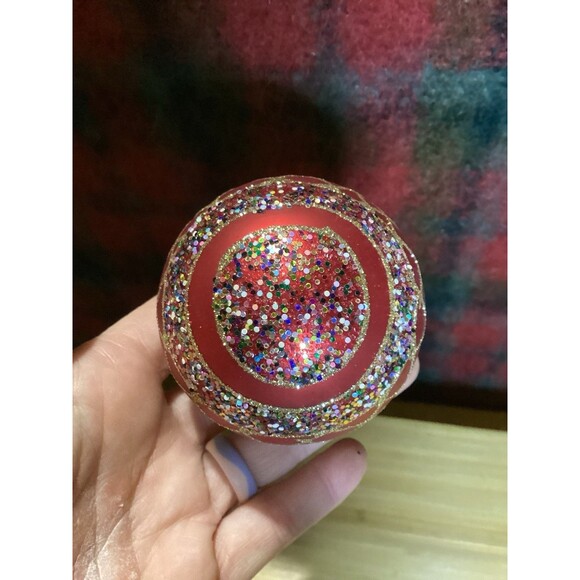 Krebs Glass Christmas Ornaments Candy Apple Red Flame Stripes & Lattice 2 Boxes - Picture 10 of 15